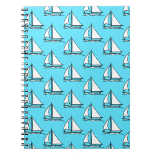 Sailboats On Blue Sea Pattern Spiral Notebook