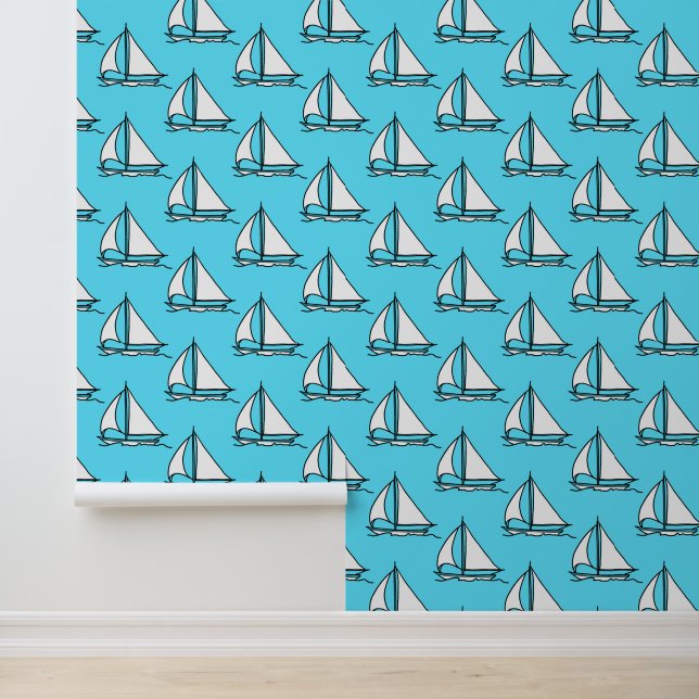 Sailboats On Blue Sea Pattern Wallpaper (Application)