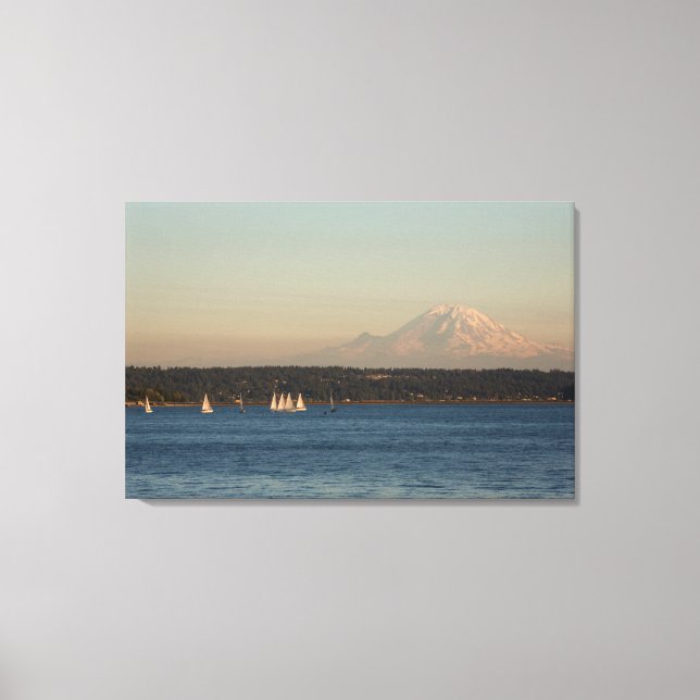 Sailboats On Lake Washington, With Mercer Island Canvas Print (Front)
