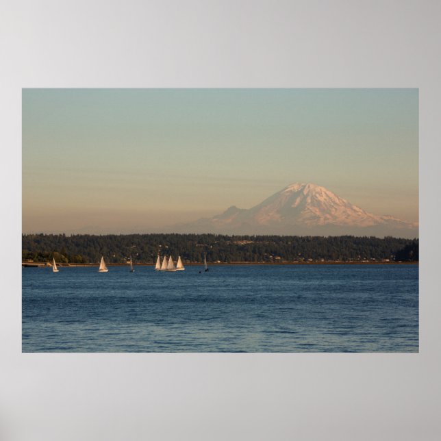 Sailboats On Lake Washington, With Mercer Island Poster (Front)