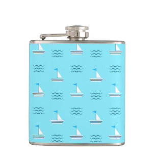 Sailboats On The Blue Sea Pattern Hip Flask