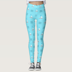Sailboats On The Blue Sea Pattern Leggings