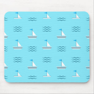 Sailboats On The Blue Sea Pattern Mouse Pad