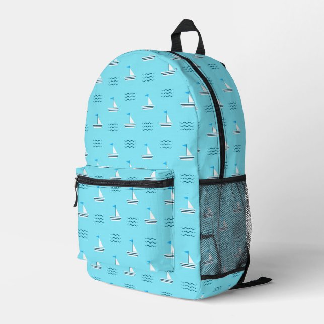 Sailboats On The Blue Sea Pattern Printed Backpack (Back Corner Right)