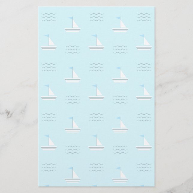 Sailboats On The Blue Sea Pattern Stationery (Front)