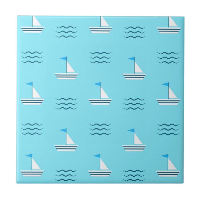 Sailboats On The Blue Sea Pattern Tile (Front)