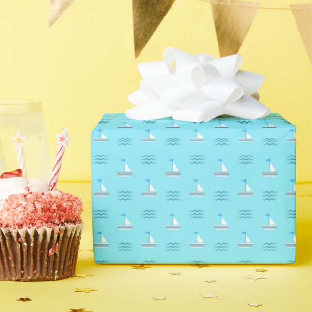 Sailboats On The Blue Sea Pattern Wrapping Paper (Birthday Party)