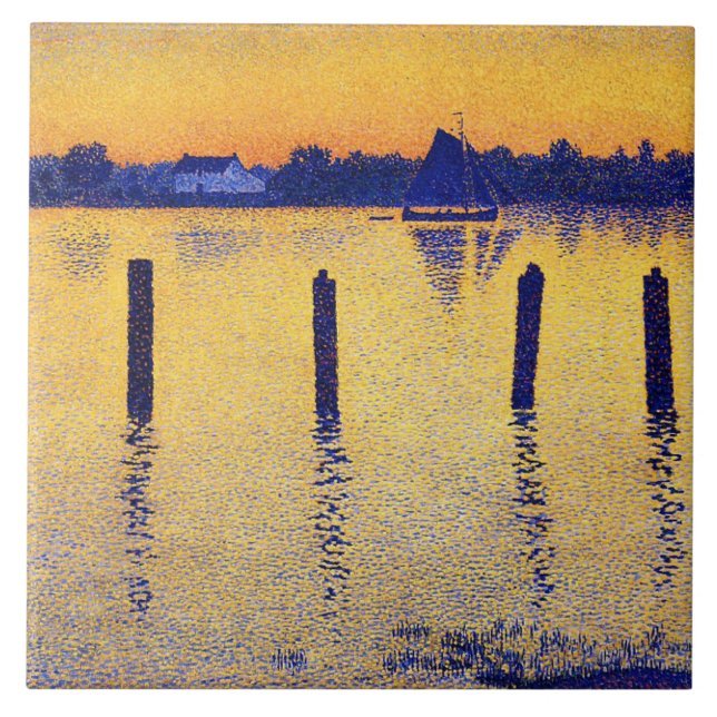 Sailboats on the River Scheldt (Belgium) Tile (Front)