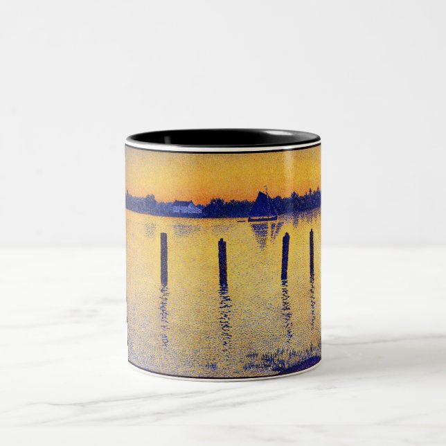 Sailboats on the River Scheldt (Belgium) Two-Tone Coffee Mug (Center)