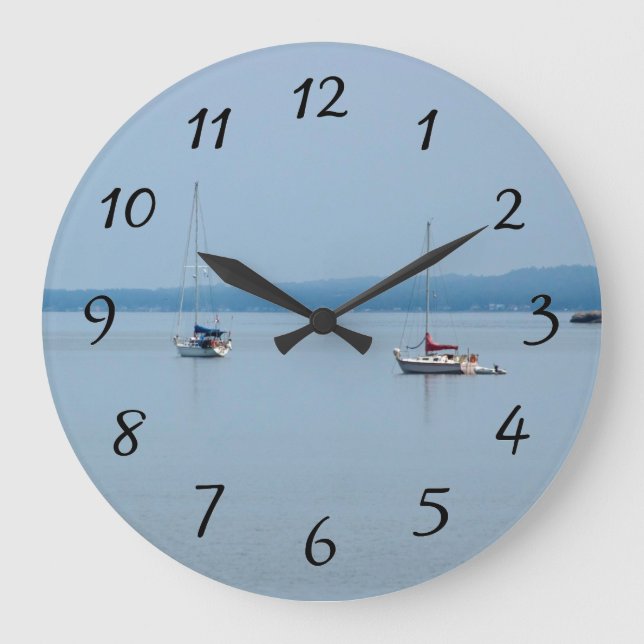 Sailboats on the river square wall clock (Front)