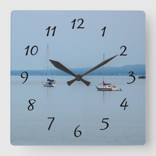 Sailboats on the river square wall clock (Front)