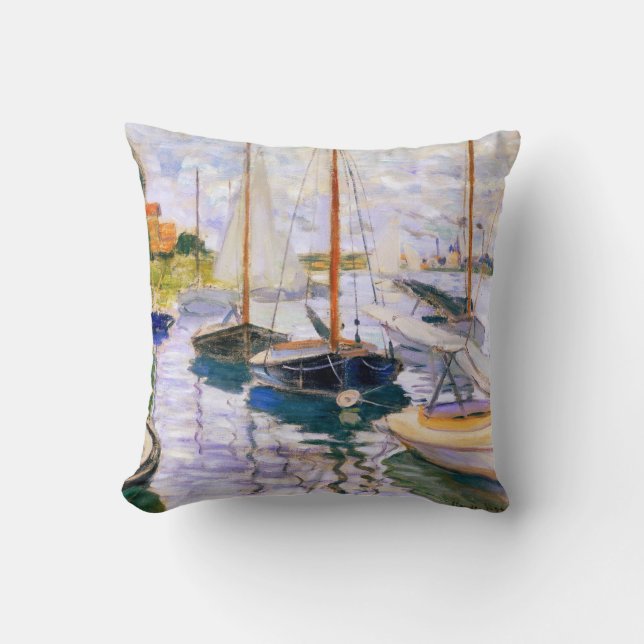 Sailboats on the Seine at Petit  Claude Monet   Cushion (Front)