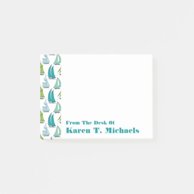 Sailboats On The Water Pattern | Add Your Name Post-it Notes (Front)