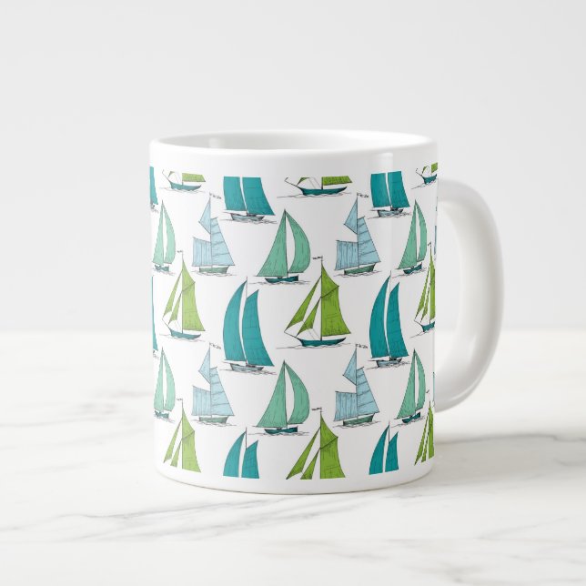 Sailboats On The Water Pattern Large Coffee Mug (Front Right)