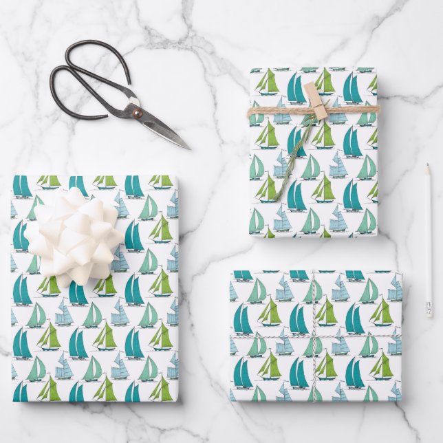 Sailboats On The Water Pattern Wrapping Paper Sheet (Front)