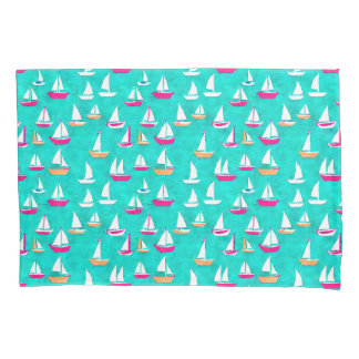 Sailboats Pattern Pink & Aqua Pillowcase