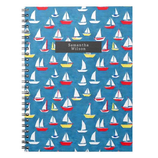 Sailboats Pattern Preppy Blue Notebook (Front)