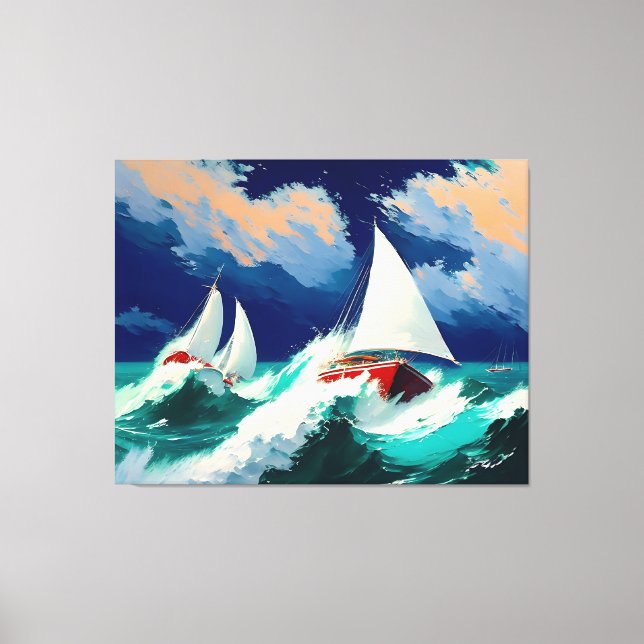 Sailboats Racing in Heavy Seas Canvas Print (Front)
