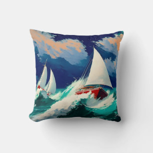 Sailboats Racing in Heavy Seas Cushion
