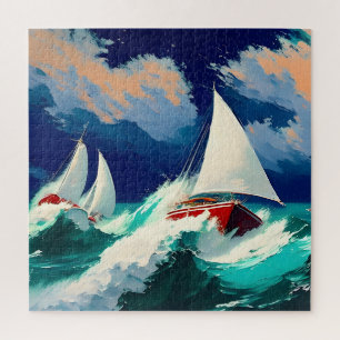 Sailboats Racing in Heavy Seas Jigsaw Puzzle