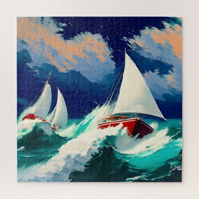 Sailboats Racing in Heavy Seas Jigsaw Puzzle (Vertical)