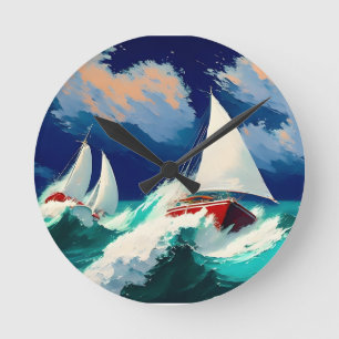 Sailboats Racing in Heavy Seas Round Clock