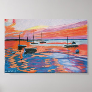 sailboats & sunset poster
