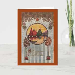 Sailboats Vignette Vintage Birthday Card