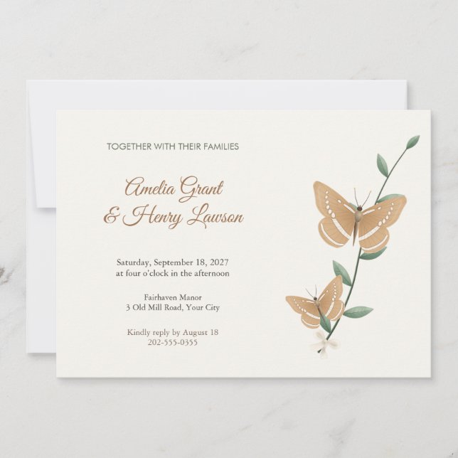 Sailer Butterfly Wedding Invitation (Front)