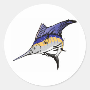sailfish jumping front view isolated on white classic round sticker