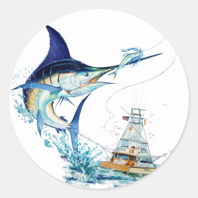 Sailfish Takes the Bait Classic Round Sticker (Front)