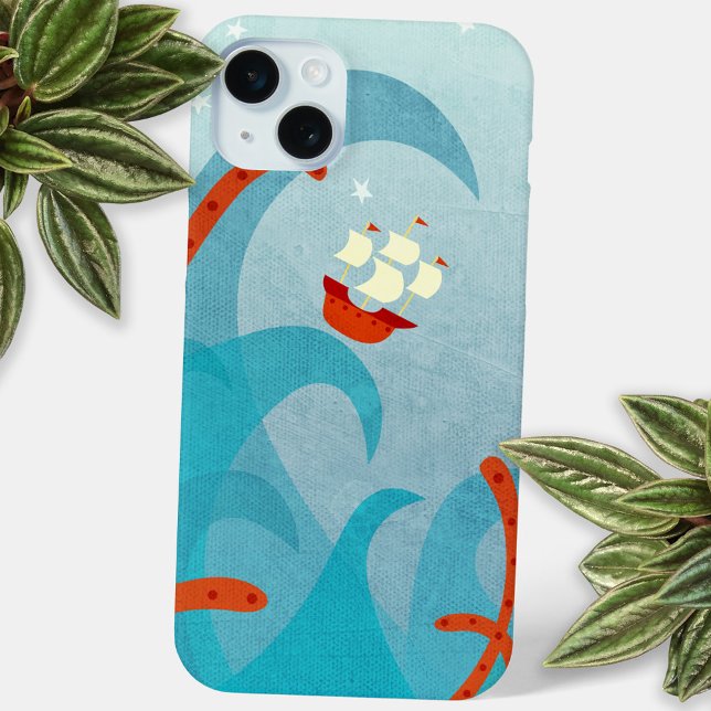 Sailing Adventure iPhone Case (Sailing boat sea monster fun cell phone case)