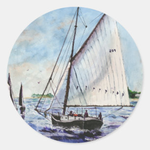 Sailing Along Fine Art Sailboats Watercolor Classic Round Sticker