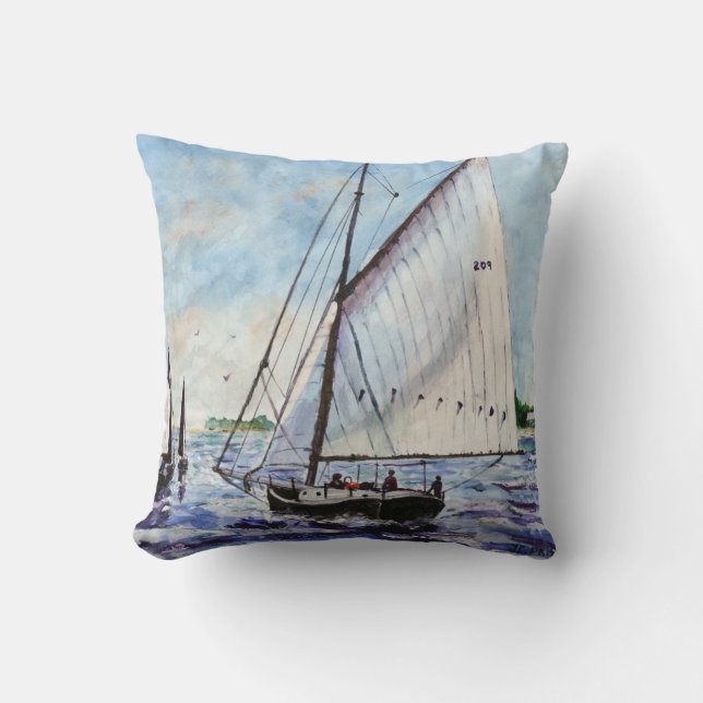 Sailing Along Fine Art Sailboats Watercolor Cushion (Front)