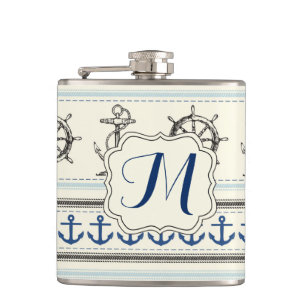 Sailing Anchor Nautical Rop Monogram Whiskey Flask