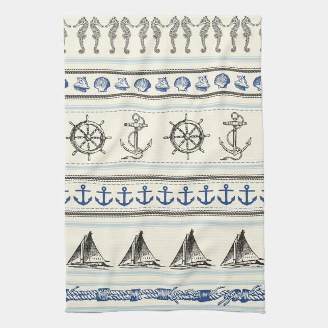 Sailing Anchor Nautical Rope Kitchen Dish Towel (Vertical)
