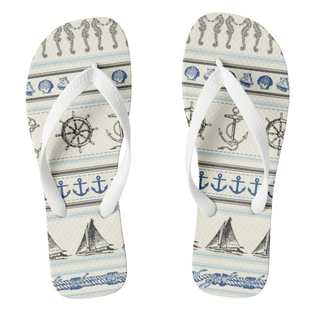 Sailing Anchor Nautical Rope Kno Flip Flop Sandals (Footbed)