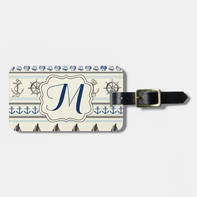 Sailing Anchor Nautical Rope Monogram Luggage Tag (Front Horizontal)