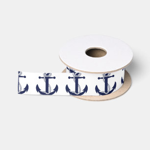 Sailing Anchor Navy Satin Ribbon
