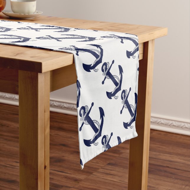 Sailing Anchor Navy Short Table Runner (In Situ)
