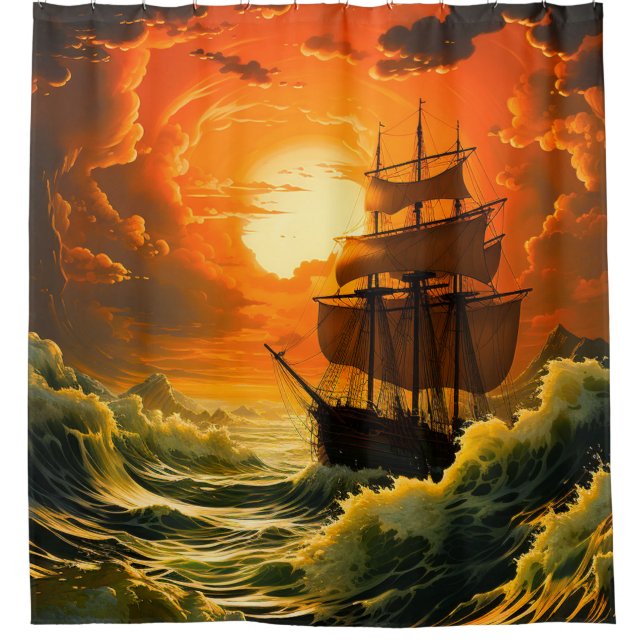 Sailing Artwork Shower Curtain (Front)