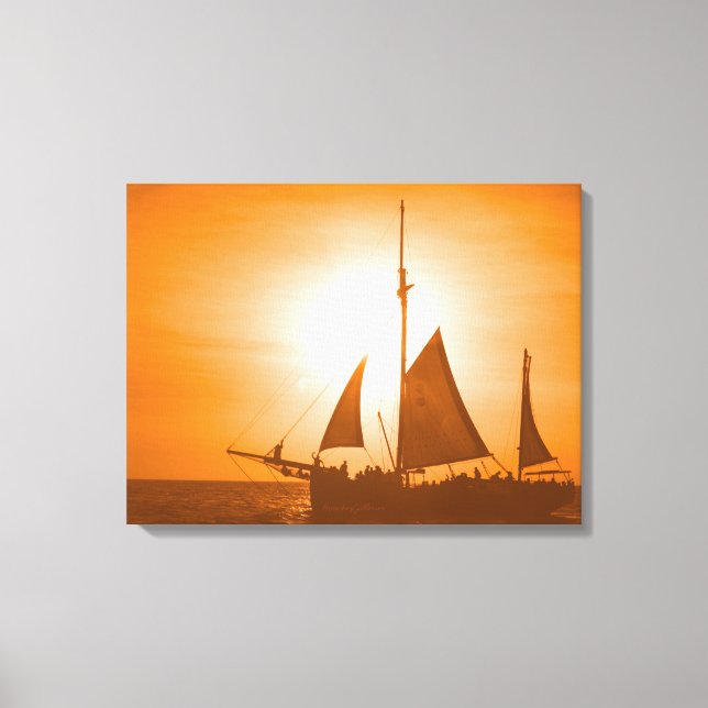 Sailing Aruba Dusk Deep Citrus Haze (Landscape) Canvas Print (Front)