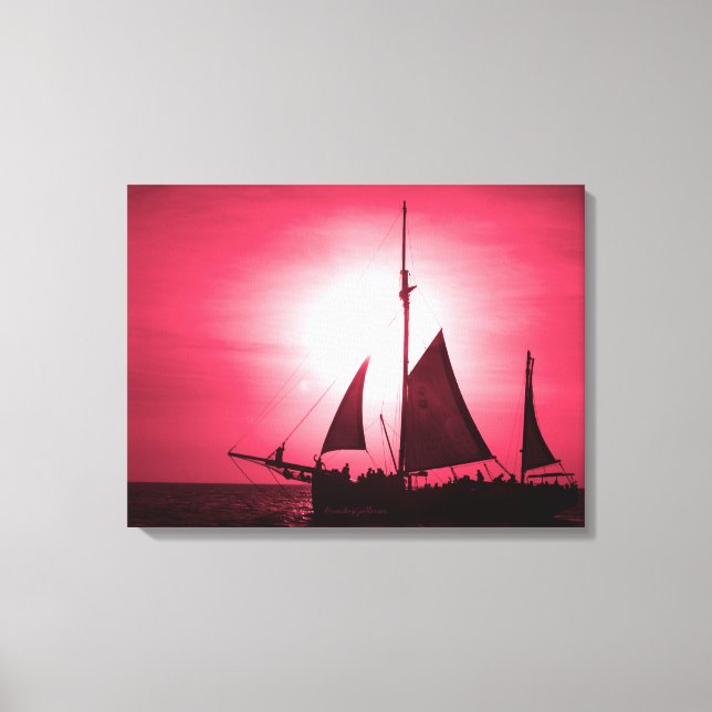 Sailing Aruba Dusk Deep Red Haze (Landscape) Canvas Print (Front)