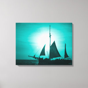 Sailing Aruba Dusk Deep Sea Foam Haze (Landscape) Canvas Print