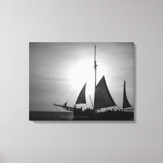 Sailing Aruba Dusk in Black and White (Landscape) Canvas Print