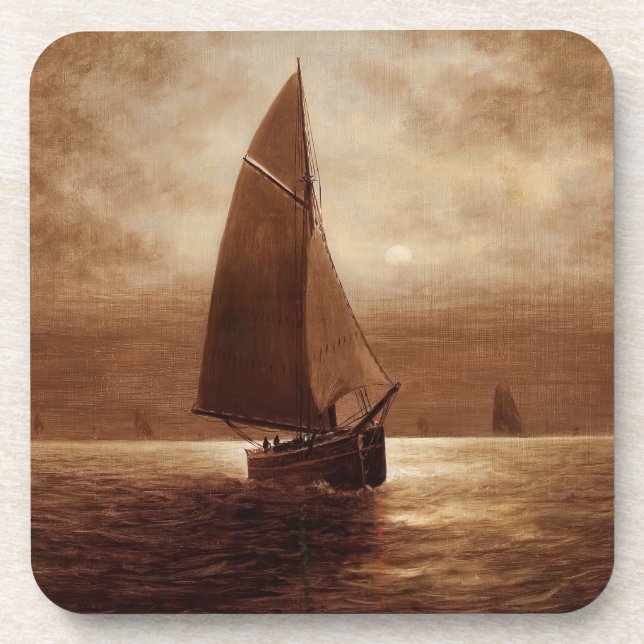 Sailing at Night (circa 1900) Elbridge Wesley Webb Coaster (Front)
