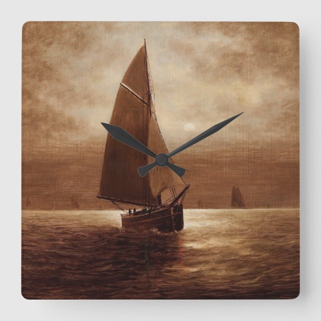 Sailing at Night (circa 1900) Elbridge Wesley Webb Square Wall Clock (Front)
