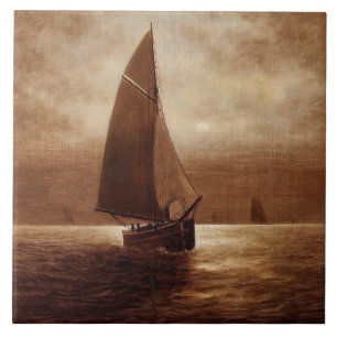 Sailing at Night (circa 1900) Elbridge Wesley Webb Tile