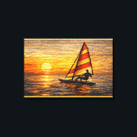 Sailing at Sunset Canvas Wall Art<br><div class="desc">Golden sea sunset sailboat painting, coastal decor. ocean landscape gallery wrap. Golden sunset over calm ocean waters with a lone sailboat gliding across the horizon. This warm and atmospheric seascape brings the peaceful feeling of the sea into your home. Perfect wall art for coastal interiors, beach houses, living rooms or...</div>