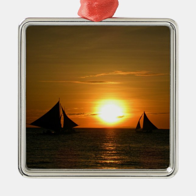 Sailing at Sunset Metal Tree Decoration (Front)